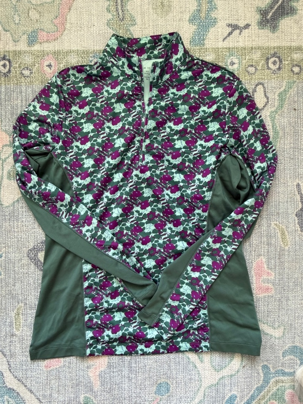 Peter Millar Women’s Golf Quarter zip Pullover - Green & Purple Floral Small